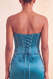 Strapless bodycon Lake Blue kralenbezette korte homecomingjurk met ruches