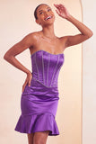 Strapless bodycon Lake Blue kralenbezette korte homecomingjurk met ruches