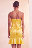Strapless bodycon Lake Blue kralenbezette korte homecomingjurk met ruches