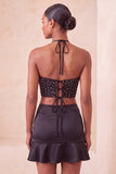 Zwarte halter Cut-Out Bodycon Mini Homecoming Jurk met ruches