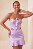 Zwarte halter Cut-Out Bodycon Mini Homecoming Jurk met ruches