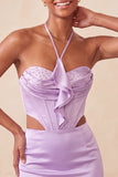 Zwarte halter Cut-Out Bodycon Mini Homecoming Jurk met ruches