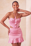 Zwarte halter Cut-Out Bodycon Mini Homecoming Jurk met ruches