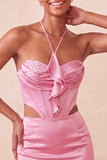 Zwarte halter Cut-Out Bodycon Mini Homecoming Jurk met ruches