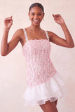 Roze bodycon rucheerige korte paillette homecoming jurk met veter op de rug