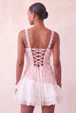 Roze bodycon rucheerige korte paillette homecoming jurk met veter op de rug