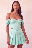 Off-the-shoulder lichtroze korset geplooide 2-delige homecomingjurk met kralen
