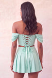 Off-the-shoulder lichtroze korset geplooide 2-delige homecomingjurk met kralen