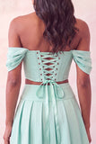 Off-the-shoulder lichtroze korset geplooide 2-delige homecomingjurk met kralen