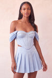 Off-the-shoulder lichtroze korset geplooide 2-delige homecomingjurk met kralen