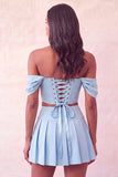 Off-the-shoulder lichtroze korset geplooide 2-delige homecomingjurk met kralen