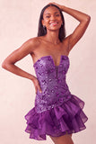 Blauwe strapless pailletten bodycon korte homecomingjurk met gerimpelde jurk