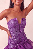 Blauwe strapless pailletten bodycon korte homecomingjurk met gerimpelde jurk