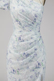 Chiffon Lila Bloemenzeemeermin Lange formele jurk met gerimpelde jurk met split