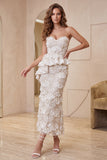 Sweetheart abrikoos bodycon geruffelde midi formele jurk met split