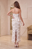 Sweetheart abrikoos bodycon geruffelde midi formele jurk met split