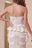 Sweetheart abrikoos bodycon geruffelde midi formele jurk met split