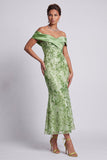 Blush Off the Shoulder Zeemeermin Kralenbekleedde Midi Moeder van de Bruid Jurk