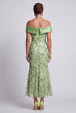 Blush Off the Shoulder Zeemeermin Kralenbekleedde Midi Moeder van de Bruid Jurk