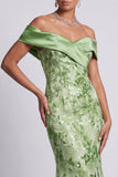 Blush Off the Shoulder Zeemeermin Kralenbekleedde Midi Moeder van de Bruid Jurk