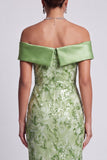 Blush Off the Shoulder Zeemeermin Kralenbekleedde Midi Moeder van de Bruid Jurk