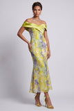 Blush Off the Shoulder Zeemeermin Kralenbekleedde Midi Moeder van de Bruid Jurk
