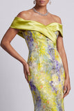 Blush Off the Shoulder Zeemeermin Kralenbekleedde Midi Moeder van de Bruid Jurk