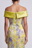Blush Off the Shoulder Zeemeermin Kralenbekleedde Midi Moeder van de Bruid Jurk