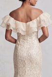Off-the-shoulder lichtblauwe zeemeermin met ruches pailletten lange moeder van de bruid jurk met split