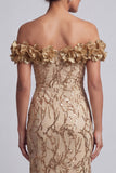 Roze Off The Shoulder zeemeermin pailletten midi Mother Of The Bride Jurk met 3D bloemen