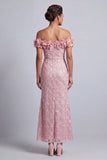 Roze Off The Shoulder zeemeermin pailletten midi Mother Of The Bride Jurk met 3D bloemen