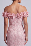 Roze Off The Shoulder zeemeermin pailletten midi Mother Of The Bride Jurk met 3D bloemen