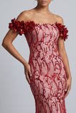 Roze Off The Shoulder zeemeermin pailletten midi Mother Of The Bride Jurk met 3D bloemen