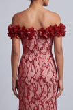 Roze Off The Shoulder zeemeermin pailletten midi Mother Of The Bride Jurk met 3D bloemen