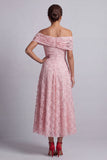Rode A-lijn pailletten met off-the-shoulder midi Mother of the Bride jurk