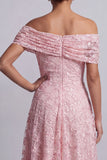 Rode A-lijn pailletten met off-the-shoulder midi Mother of the Bride jurk