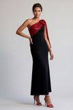 Zwart en rood eenschouder zeemeermin midi Moeder van de Bruid jurk met pailletten