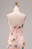 Roze Zeemeermin Bloemen Spaghetti Straps Midi Jurk