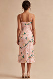 Roze Zeemeermin Bloemen Spaghetti Straps Midi Jurk