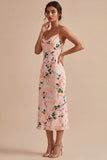Roze Zeemeermin Bloemen Spaghetti Straps Midi Jurk