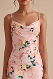 Roze Zeemeermin Bloemen Spaghetti Straps Midi Jurk