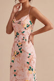 Roze Zeemeermin Bloemen Spaghetti Straps Midi Jurk