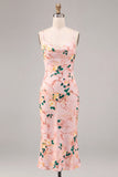 Roze Zeemeermin Bloemen Spaghetti Straps Midi Jurk