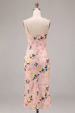 Roze Zeemeermin Bloemen Spaghetti Straps Midi Jurk