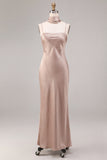 Meermin Stoffige Roze Satijn Spaghetti Straps Maxi Jurk met Halssjaal