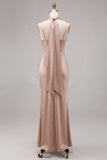 Meermin Stoffige Roze Satijn Spaghetti Straps Maxi Jurk met Halssjaal