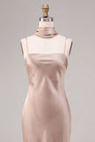 Meermin Stoffige Roze Satijn Spaghetti Straps Maxi Jurk met Halssjaal