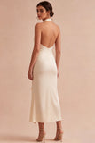 Chiffon abrikozenzeemeermin halter hals gerimpelde midi jurk met ruches en 3D bloem