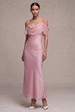 Chiffon donkerroze koude zeemeermin midi-jurk