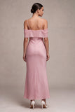 Chiffon donkerroze koude zeemeermin midi-jurk